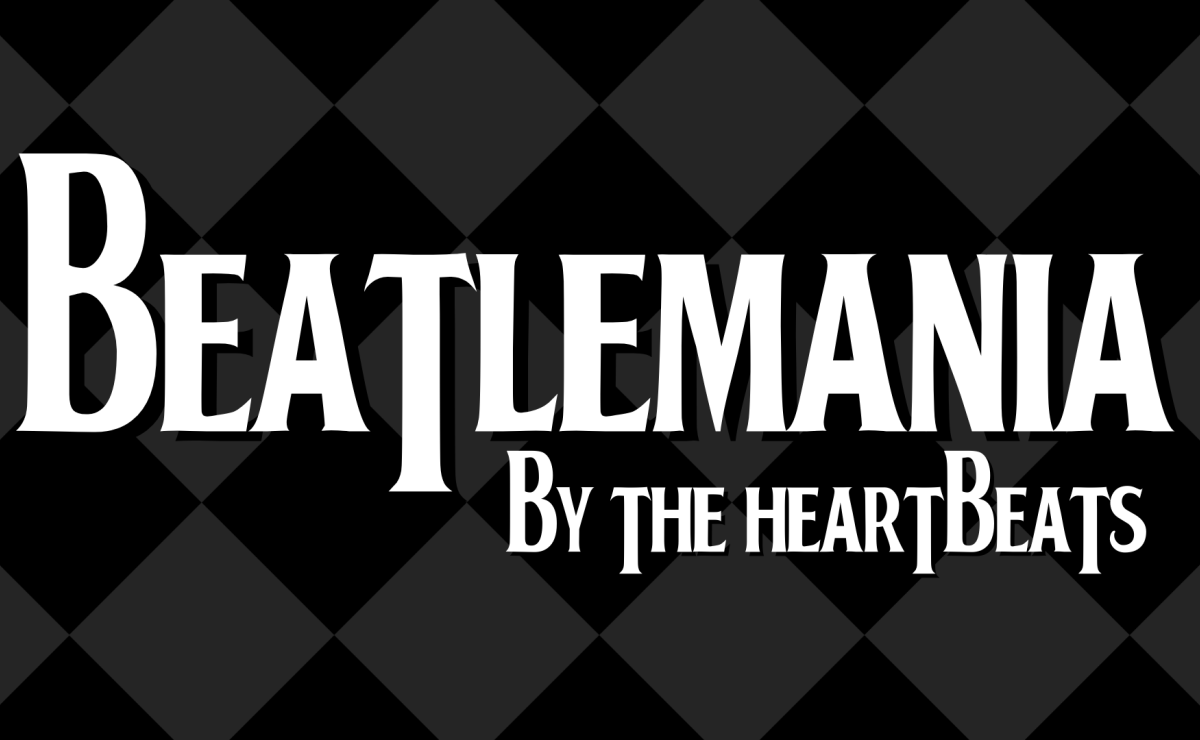 Beatle Mania By The Heart Beats Logo On Black Checker